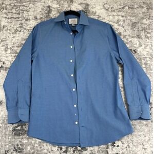 CHARLES TYRWHITT Slim Fit Non Iron Dress Shirt Micro Geometric Pattern Blue Sz M